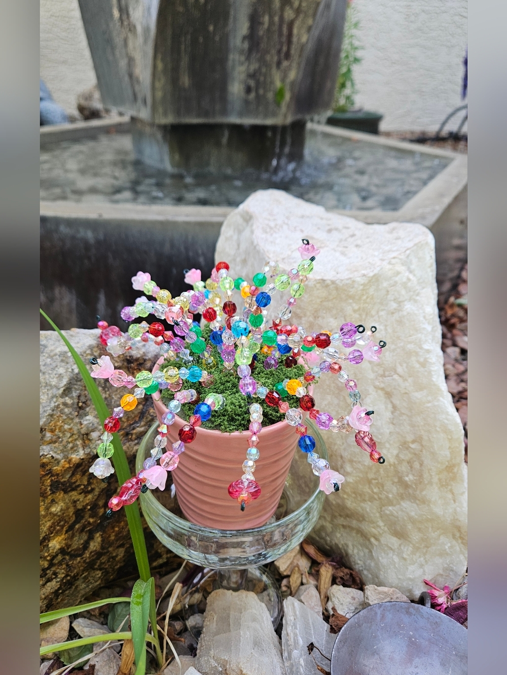 Colorful Beaded Flower Pot - Multicolor Crystal Blossoms